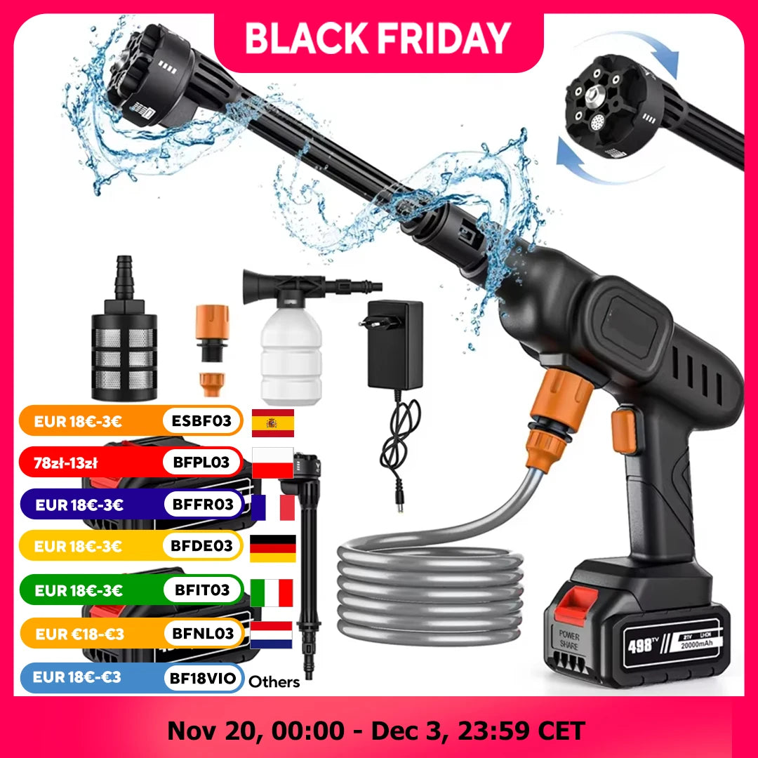 6 v 1 vysokotlakový čistič 60Bar s batériou 20000mAh