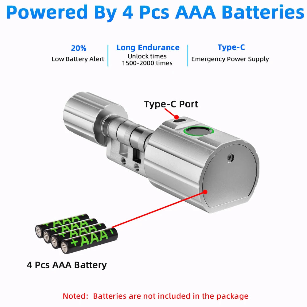 RAYKUBE L12 Tuya BLE Fingerprint Cylinder Digital Door Lock With 60/70 mm Adjustable Cylinder length Password/Key/Tuya APP Unlok