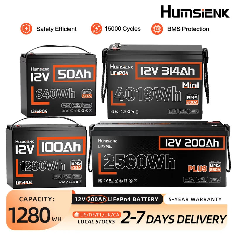 Humsienk 12V LiFePO4 Battery for Solar, RV, Marine Use