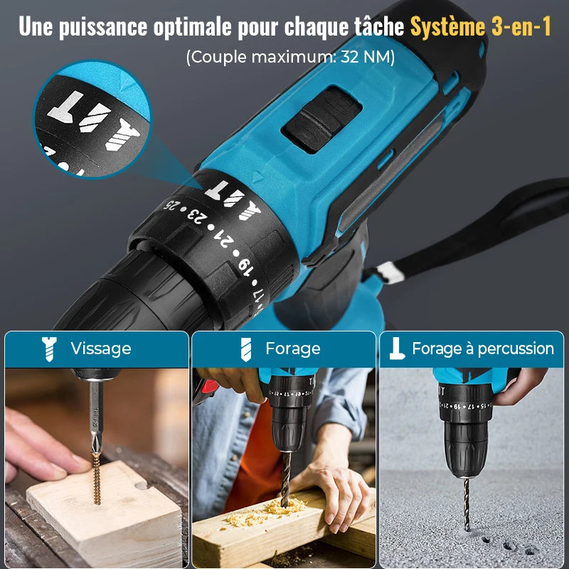 28V Cordless Impact Drill with Rechargeable Battery