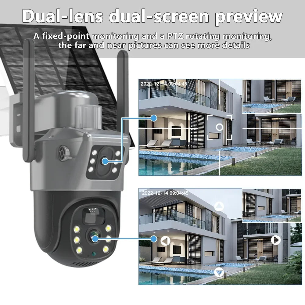 4K 8MP Dual Screen Solar Outdoor Wireless WiFi PTZ Security Camera