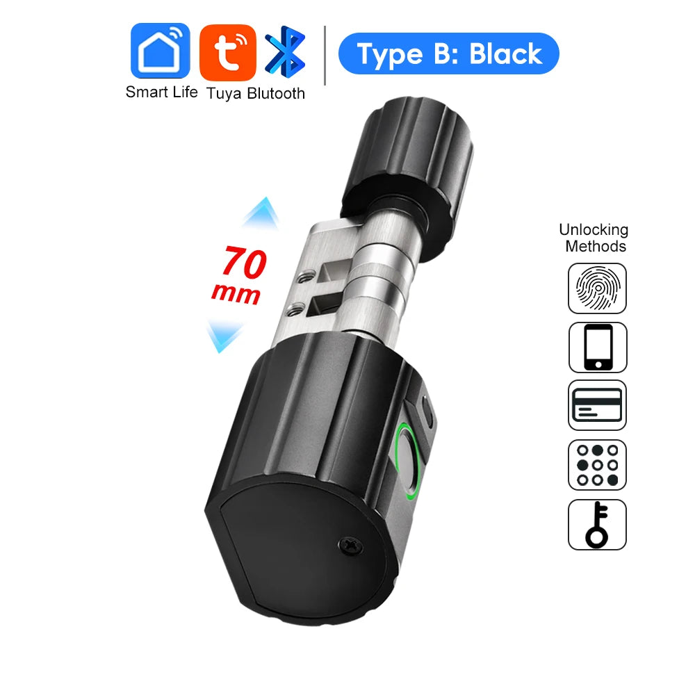 RAYKUBE L12 Tuya BLE Fingerprint Cylinder Digital Door Lock With 60/70 mm Adjustable Cylinder length Password/Key/Tuya APP Unlok