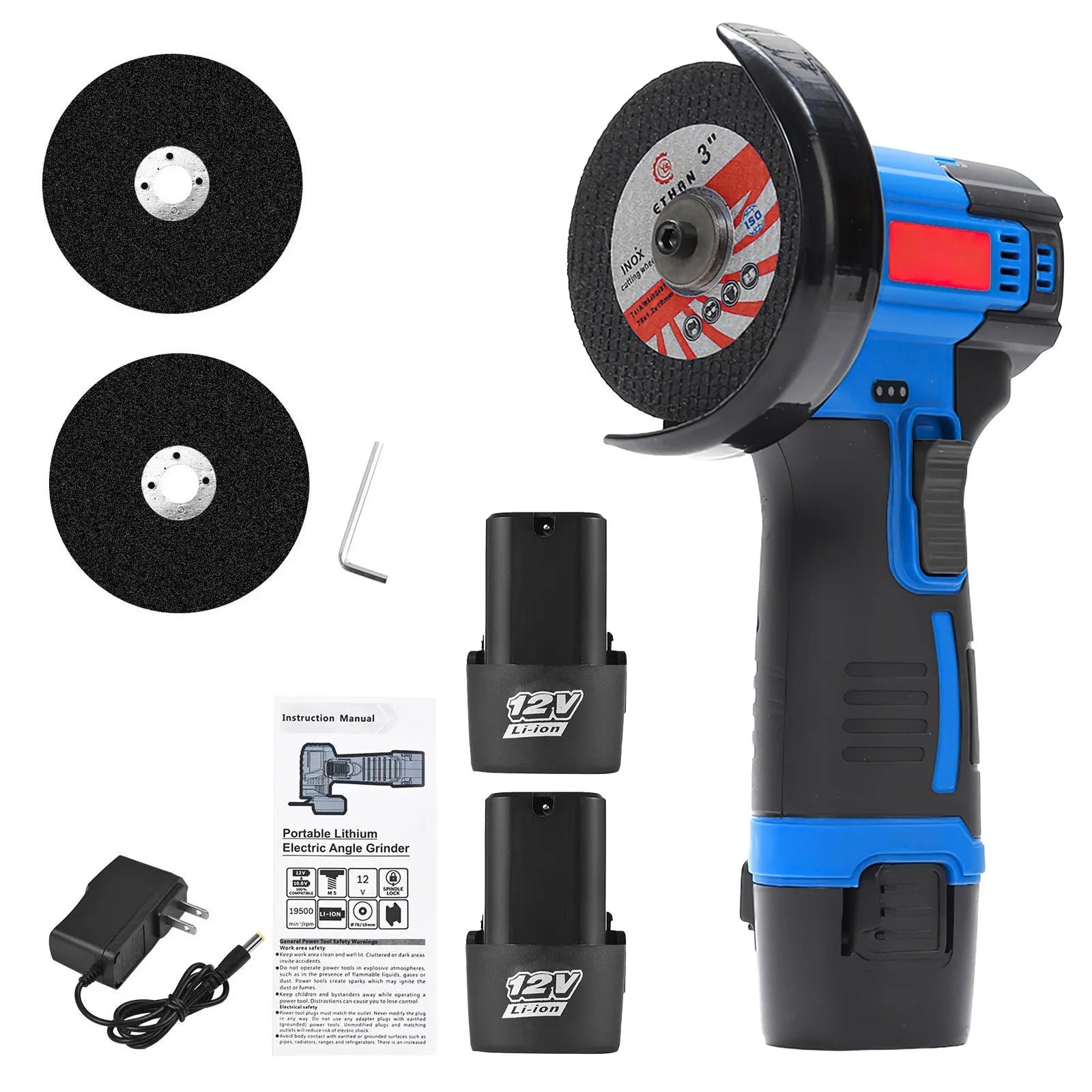 19500rpm 12V Mini Angle Grinder Grinding Cordless Machine Lithium Battery Rechargeable Grinder Cushing Power You