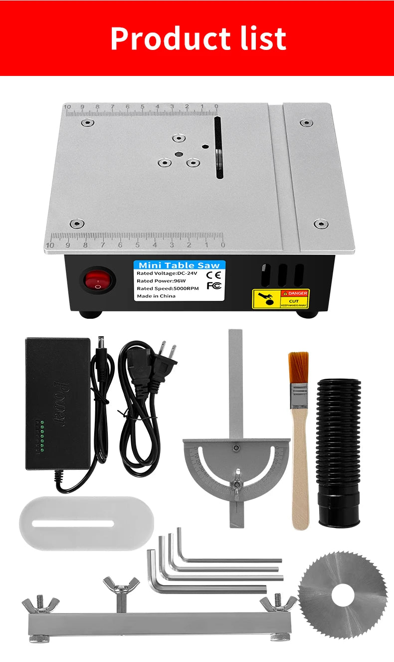 DC24V Mini Table Saw 96W High‑Power 7‑Speed Bench Saw