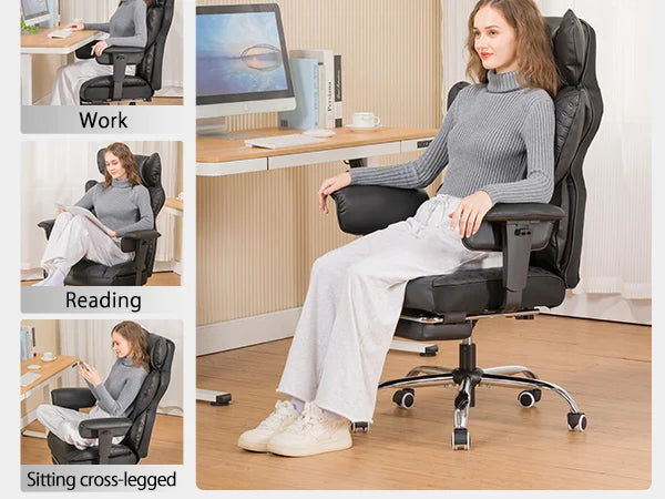 Ergonomic Leather Office Chair with Footrest & Reclining Back
