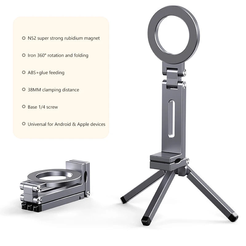 SEAMETAL Portable Magnetic Phone Mount N52 Strong Magnet Tiny Phone Holder for Traveling 360-Degree Rotation Stable Phone Stand
