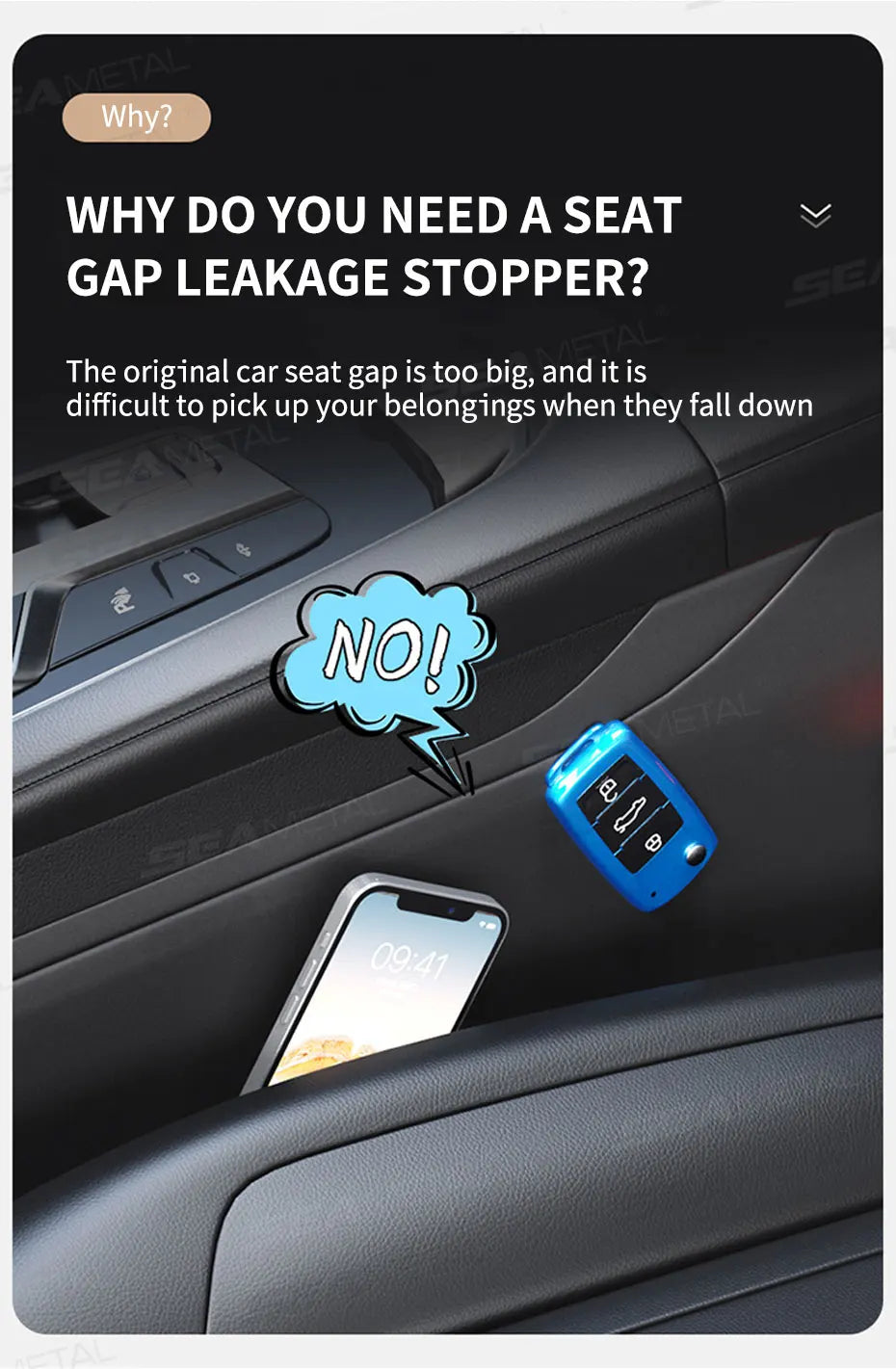 SEAMETAL Upgraded Car Seat Gap Filler 2Pcs Center Console Side Crevice Filler Strip Elastic Seat Gap Filling Strip Drop Blocker