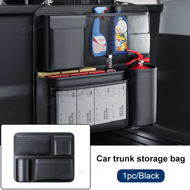 SEAMETAL SUV/MPV Trunk Storage Bag Wear-Resistant PU Leather Car Organizer Hook-and-Loop Fastener Auto Seat Back Storage Pouch
