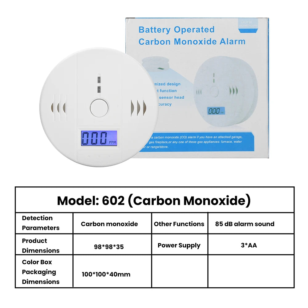 Detetor de monóxido de carbono a pilhas com LCD