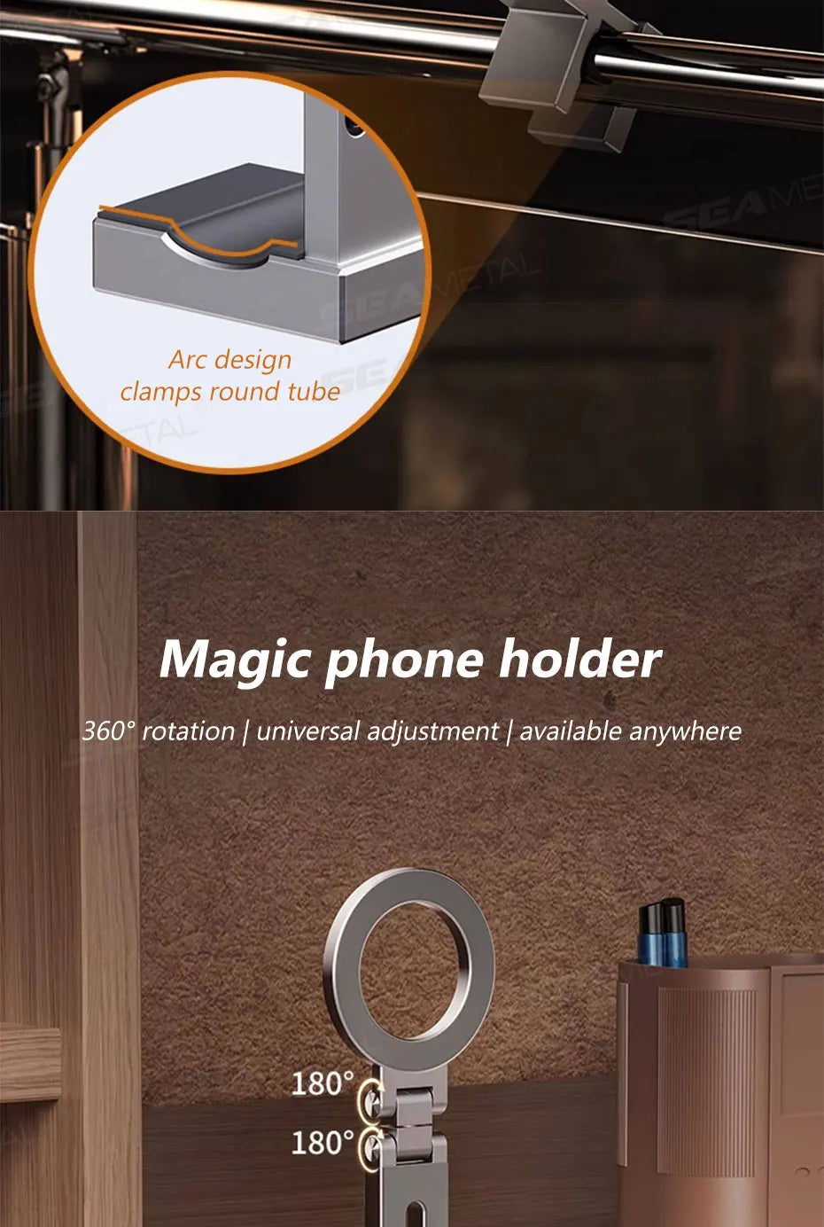 SEAMETAL Portable Magnetic Phone Mount N52 Strong Magnet Tiny Phone Holder for Traveling 360-Degree Rotation Stable Phone Stand