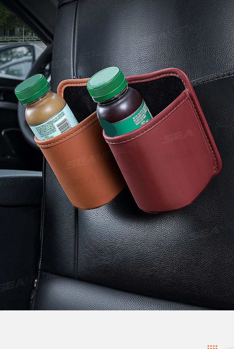 SEAMETAL Car Seat Back Organizer Pu Leather Waterproof Wear-Resistant Storage Bag Universal Stable Car Side Door Cup Holder