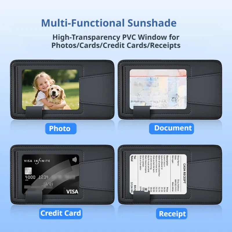 SEAMETAL Universal Car Sun Visor Organizer Microfiber Leather Ultra-Slim Powerful Magnetic Glasses Clip 3-in-1 Car Storage Bag