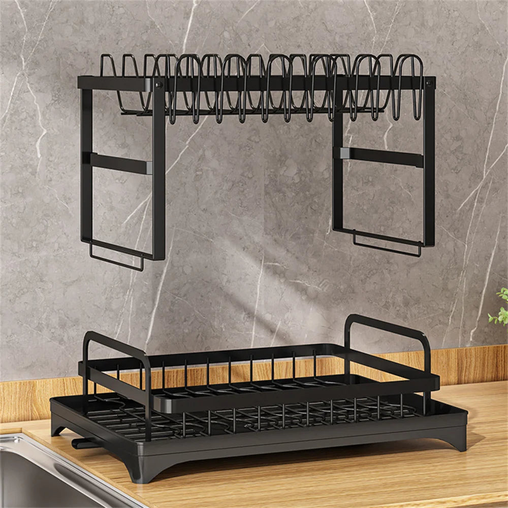 2-Layer Space Saving Dish Drying Rack with Drainboard