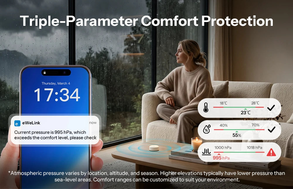 SONOFF SNZB-02M Zigbee 3.0 Temperature, Humidity, and Air Pressure Sensor, Monitors Dew Point and VPD, Compatible with Apple Home via Matter Bridge