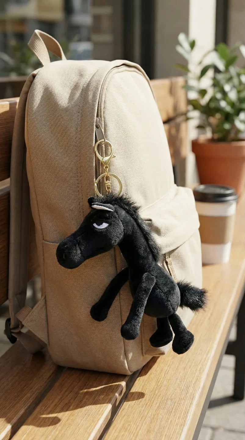 Plush Keychain Black Horse Handbag Key Pendant 20cm