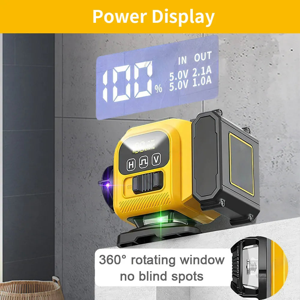 Professional 16 Lines 4D Laser Level Automatic 360 ° Horizontal & Vertical Power Lines Laser Levels Power Display Green Beam