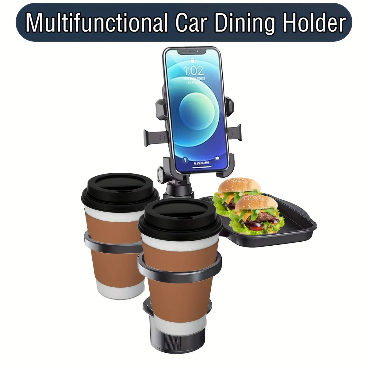 Adjustable Car Cup Holder Tray, Three Layout Options