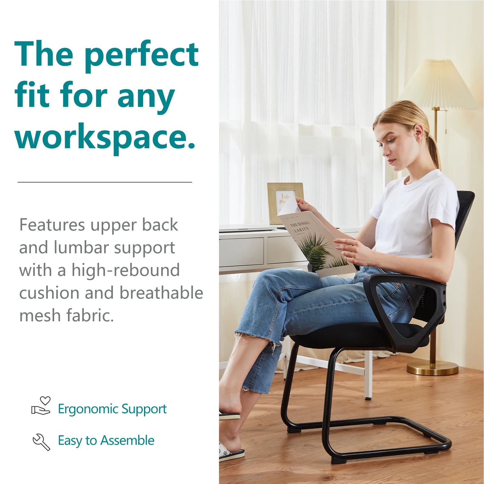 Ergonomic Office Chair No Wheels with Mesh Lumbar Support