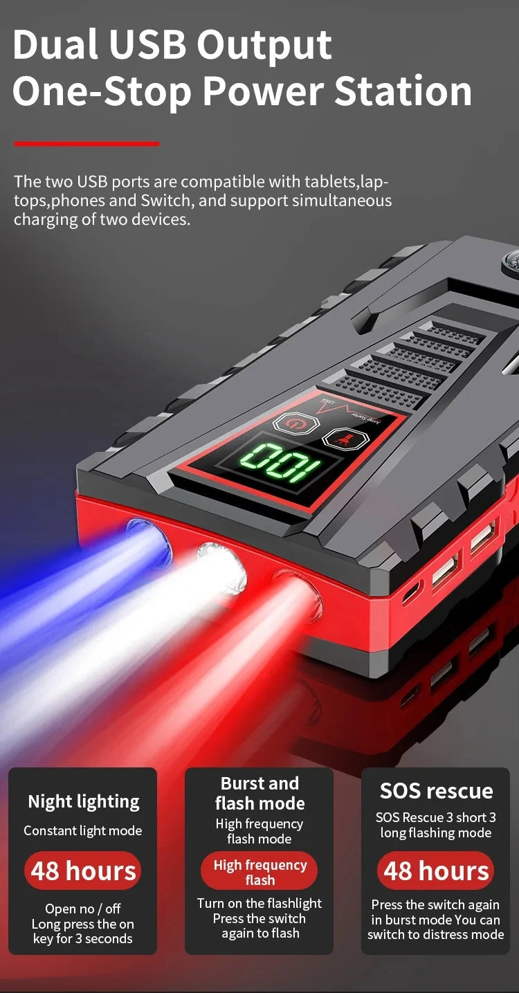 26800mAh Portable Car Jump Starter with 2500A Peak Power