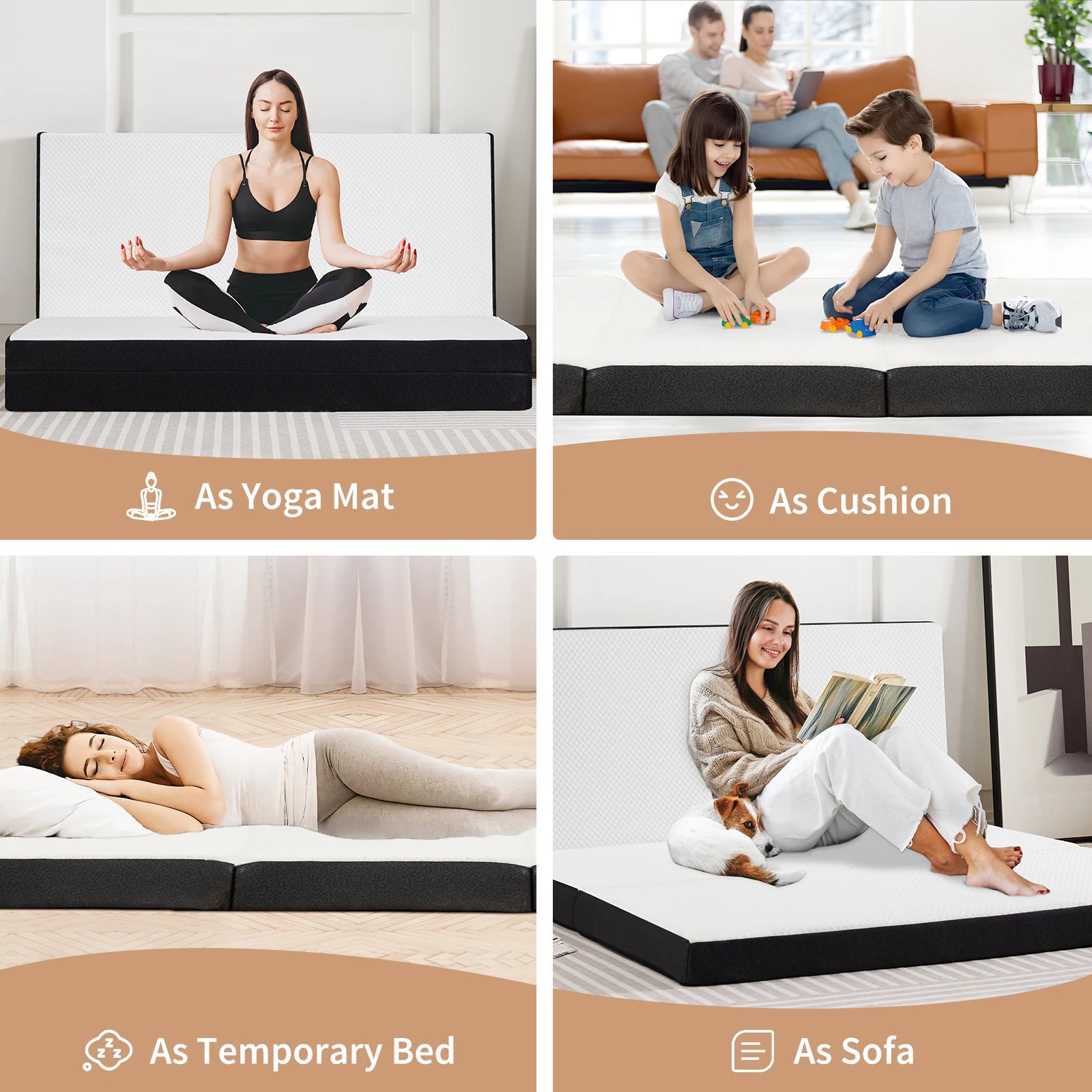Tre-lags memoryskum gulvmadras til rejse, gæster og yoga