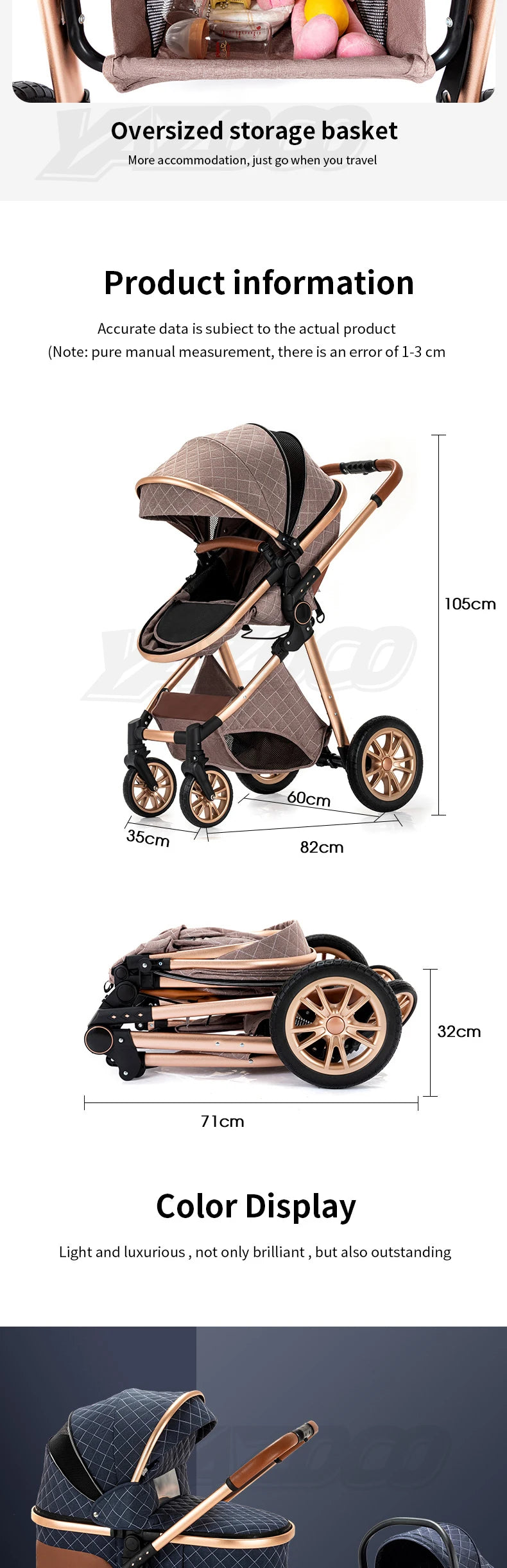 3 in 1 Baby Stroller Portable Travel Pram with High Landscape Design