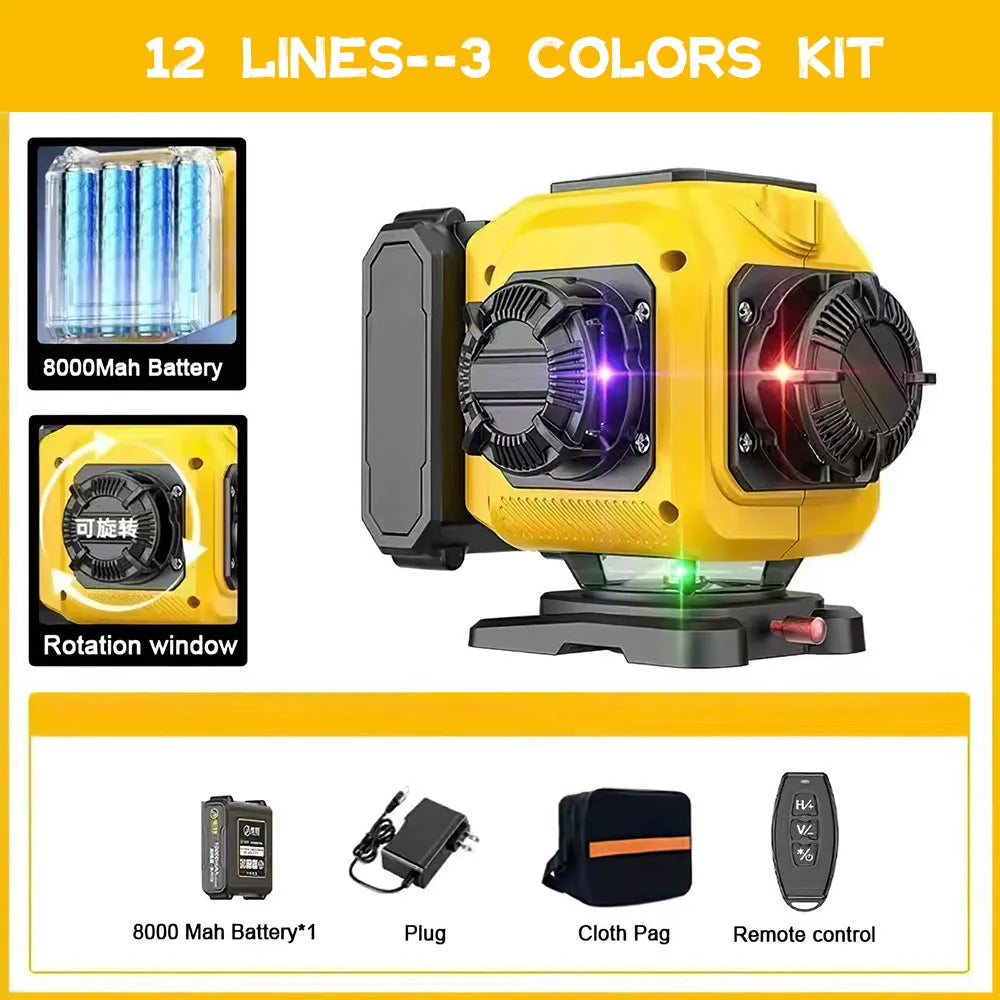 Professional 16 Lines 4D Laser Level Automatic 360 ° Horizontal & Vertical Power Lines Laser Levels Power Display Green Beam