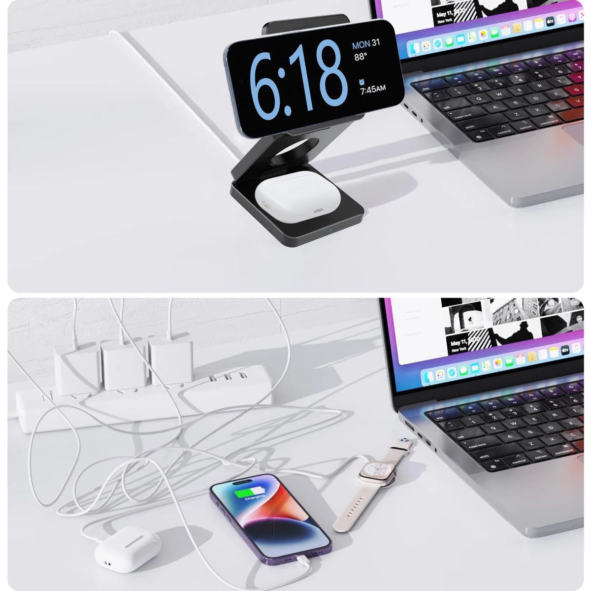 3 in 1 Magnetic Wireless Charging Station for iPhone, Apple Watch and Earphones