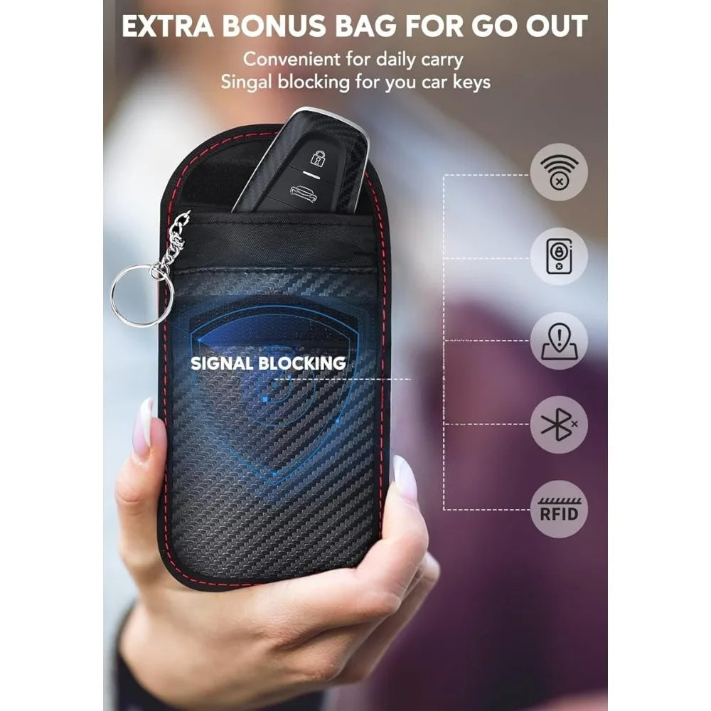 Car Key Storage Box With Removable Divider Metal Anti‑Theft Box With Carbon Fiber Pouch For Keys Wallets Phones