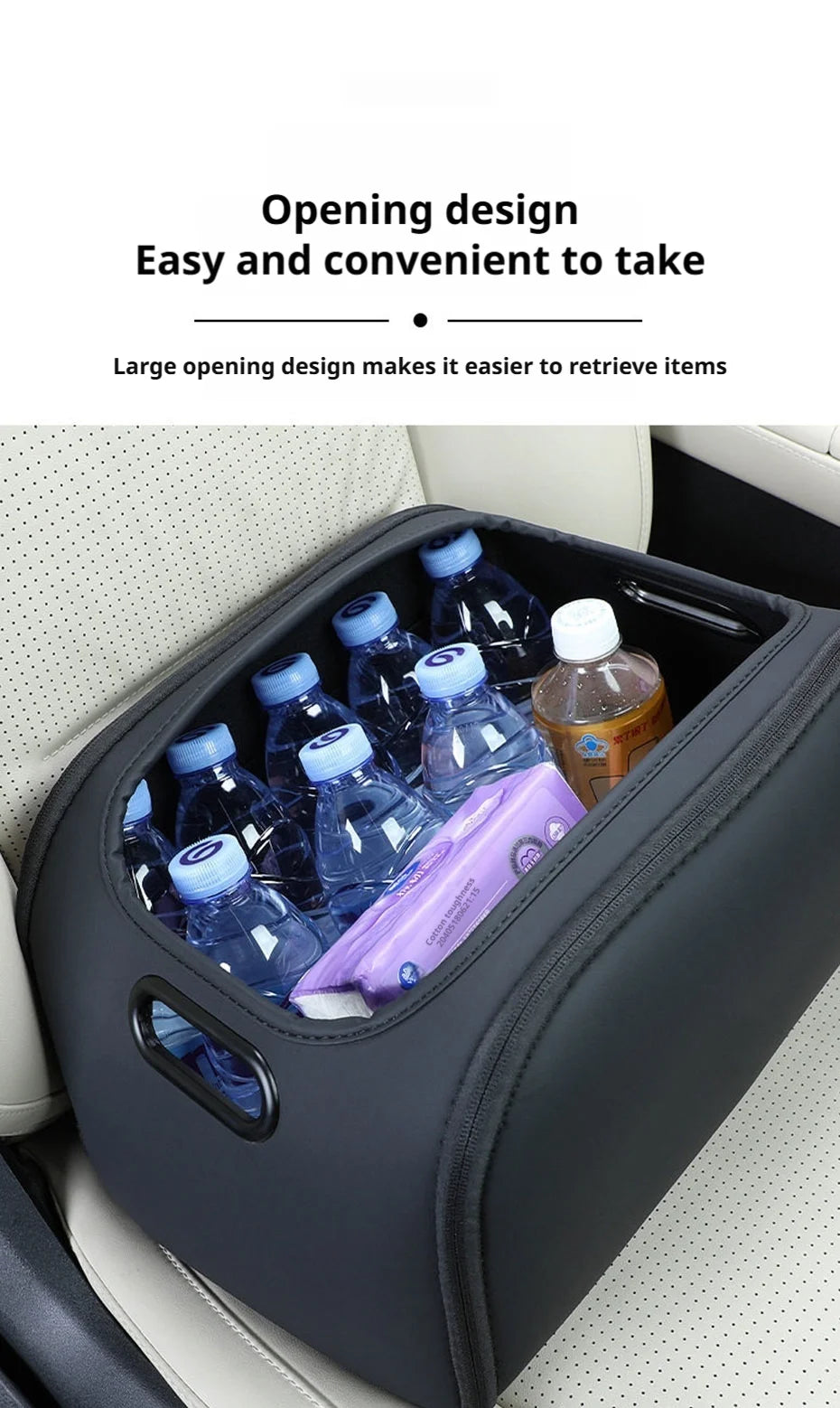 SEAMETAL Large Capacity Car Seat Organizer Universal Portable Storage Bag Zipper Side Opening Design Wear-Resistant Pu Leather