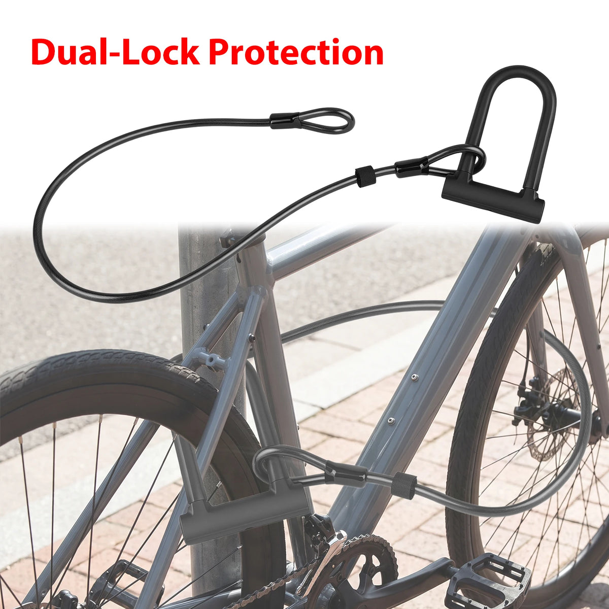 Fahrrad U-Schloss Schwerlast Legierung Zylinder Anti Diebstahl Fahrradschloss Doppelter Schutz U-Schloss Für Mountainbike Roller Motorrad Mit 120 cm Stahlseil-Kabel Befestigungshalter 3 Ersatzschlüssel