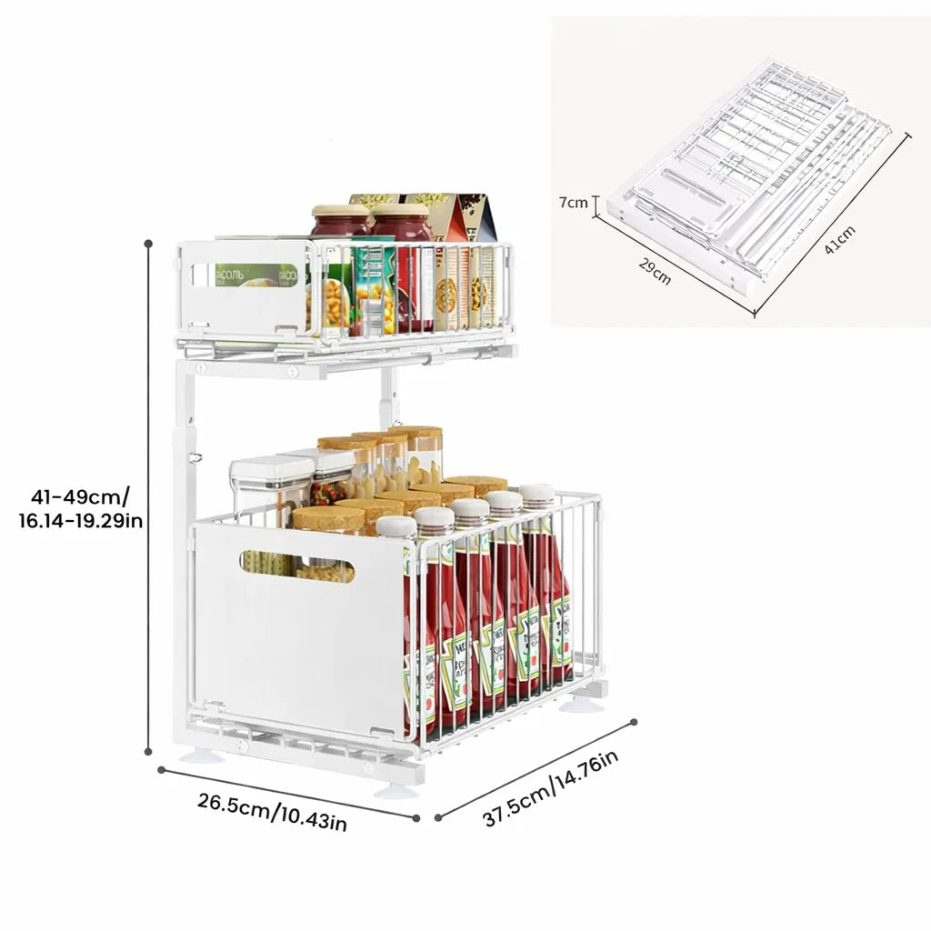 2-vånings utdragbar skåporganisatör justerbart stålförvaringsställ