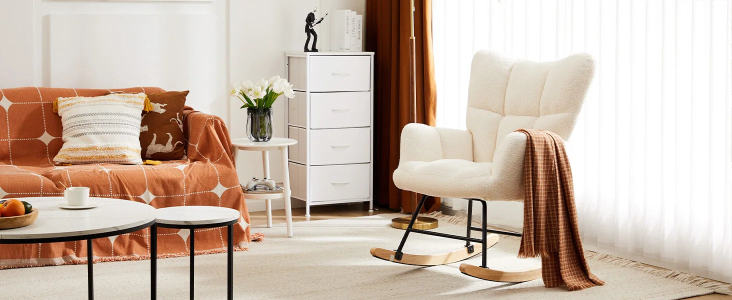 Teddy Fabric Glider Rocking Chair with High Back & Padded Seat