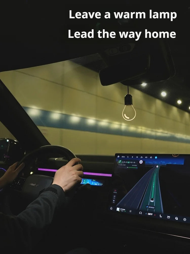 SEAMETAL Elegant Bulb Light Car Pendant Mirror Hanging Soft Glow LED Ambient Light Night Light Decoration Ornament for Vehicle
