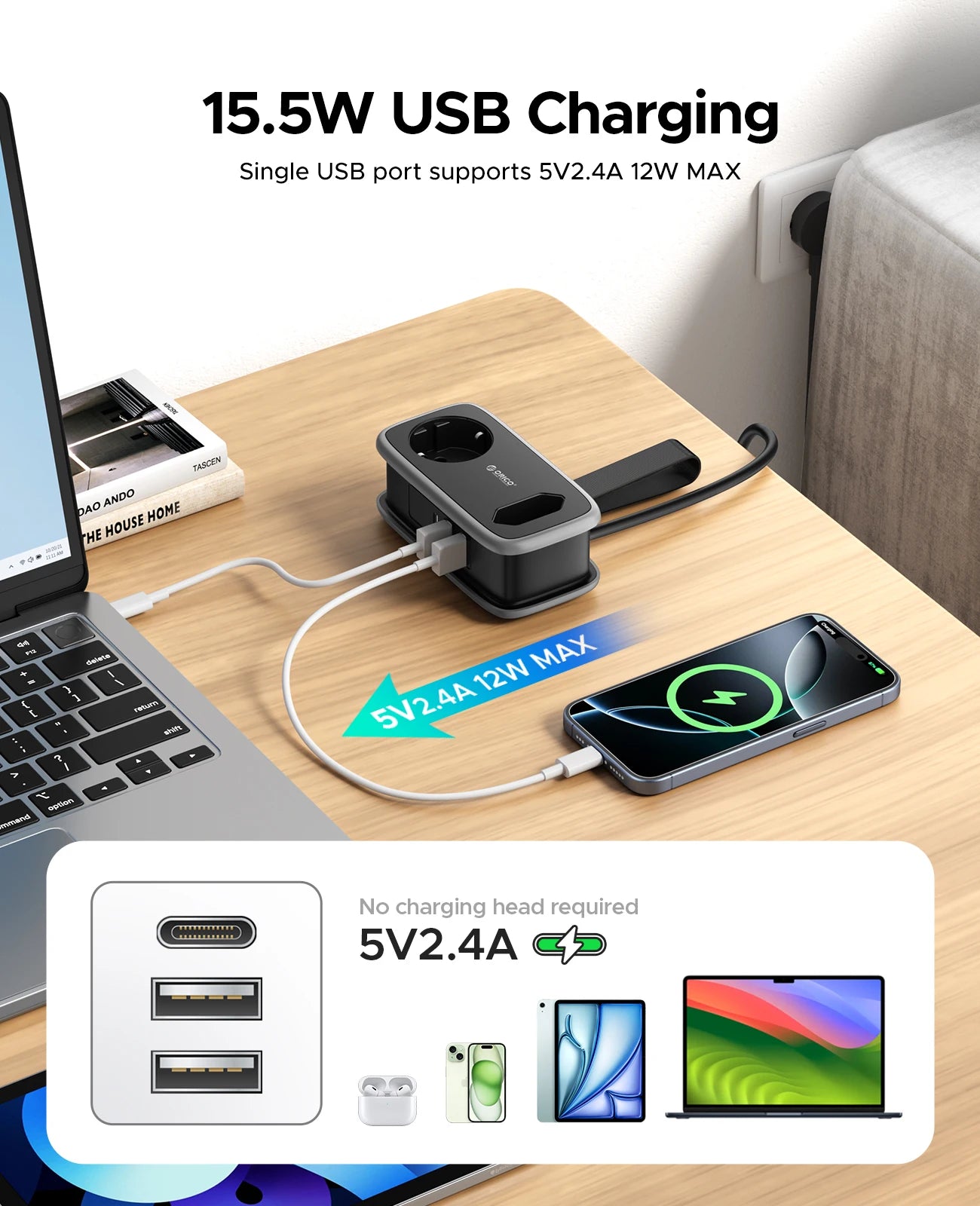 Ciabatta da viaggio ORICO con spina EU e ricarica USB