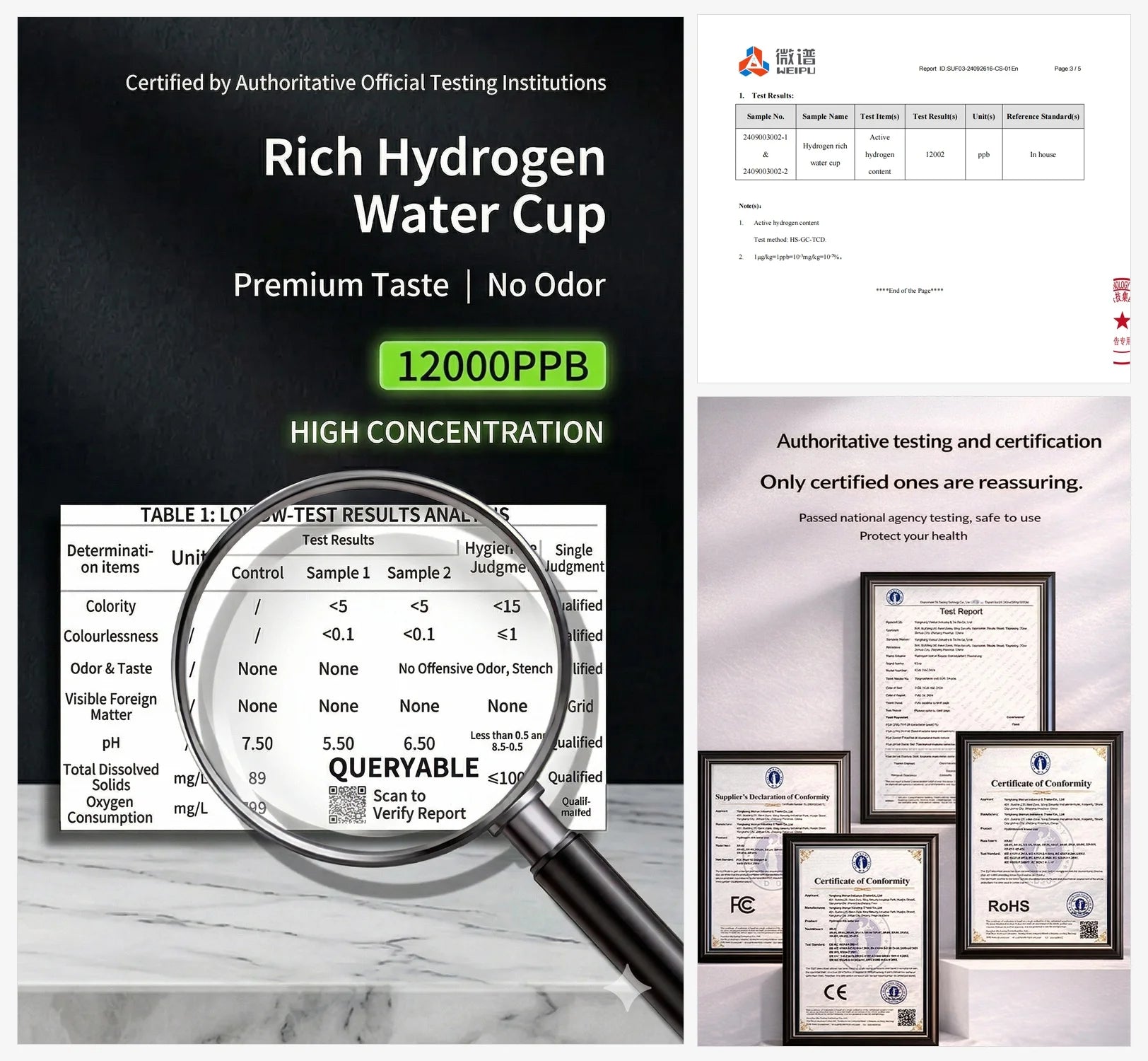 Hydrogen Water Bottle 12000PPB Generator with SPE/PEM Technology
