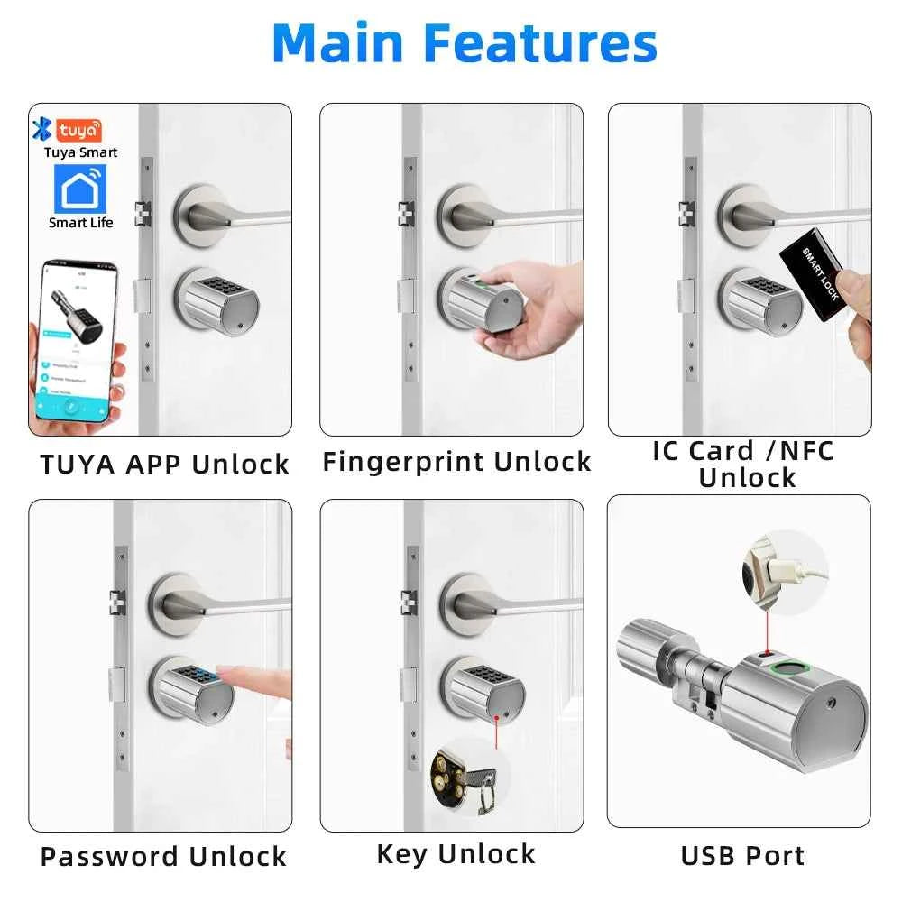 Fingerprint Cylinder Digital Door Lock with Adjustable Length