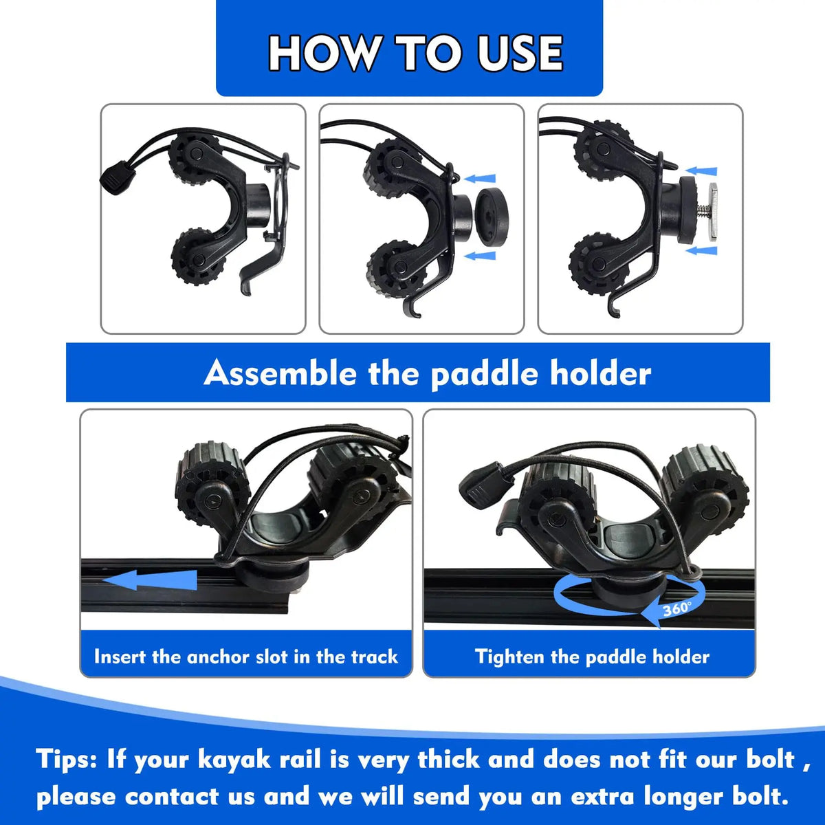 Suport pentru paletă pe rail Kayak, accesorii de montaj pe șină pentru a ține paleta standard, suport pentru vâsle, pentru pescuit