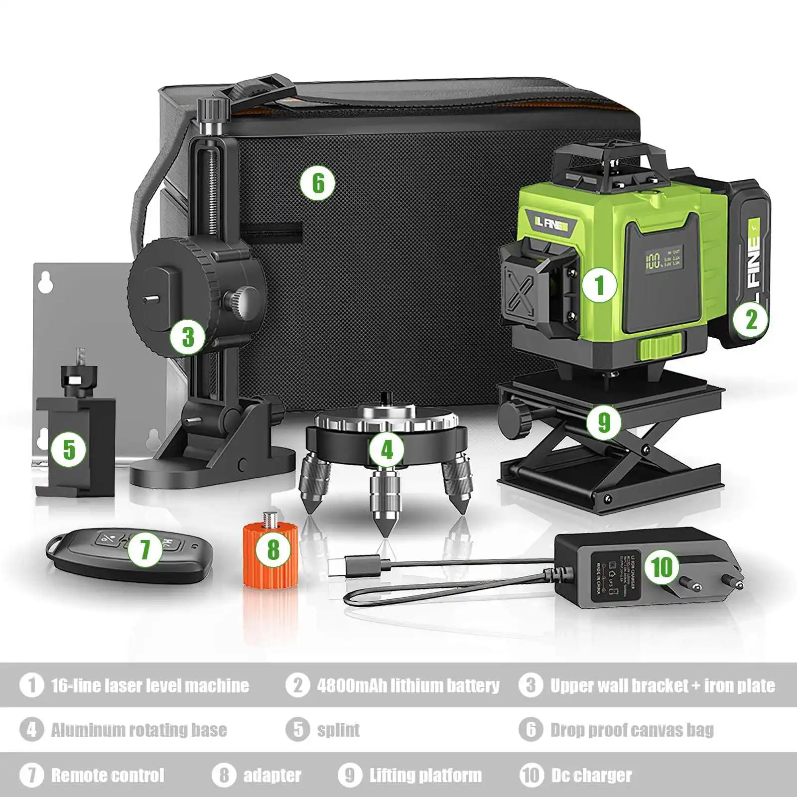 4D Laser Level with 360° Green Beam Projection