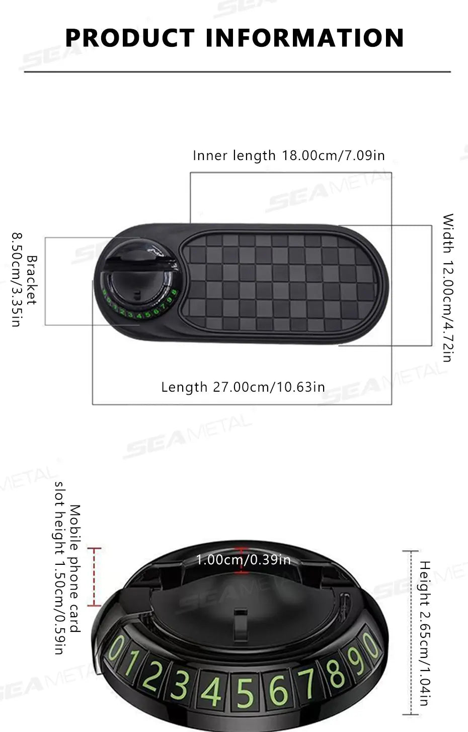 SEAMETAL 2 in 1 Dashboard Anti Slip Mat with Phone Mount 360-Degree Rotation Car Phone Holder Non-Slip Adhesive Mat for Car