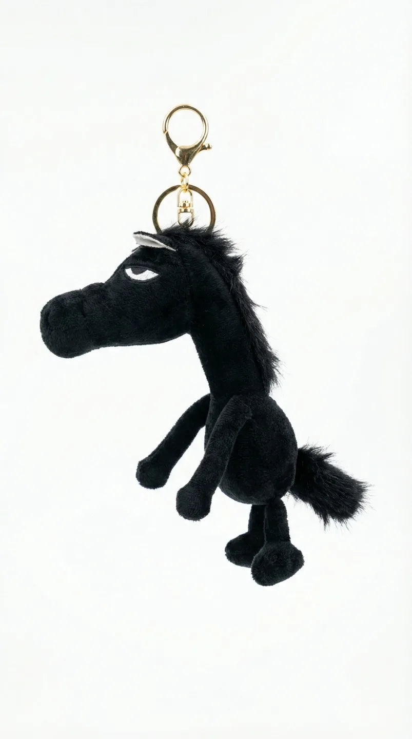 Plush Keychain Black Horse Handbag Key Pendant 20cm
