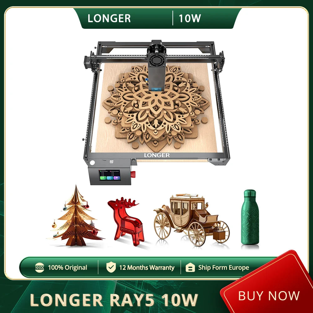 LONGER RAY5 10W Lazer Gravür Makinesi, 0,06x0,06mm Lazer Noktası, Dokunmatik Ekran, Çevrimdışı Oyma, 32-Bit Çipset, WiFi Bağlantısı 400x400mm