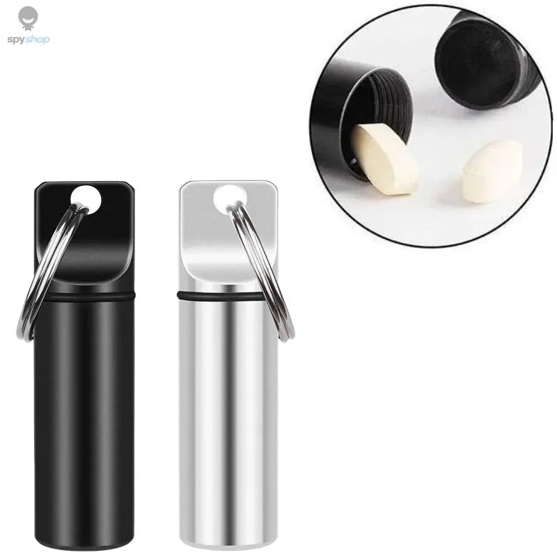 Aluminum Waterproof Pill Box Cases with Sealed Storage, Flat Head, Round Alloy Cartridge and Keychain for Vitamin Fish Oils Spy-shop.com