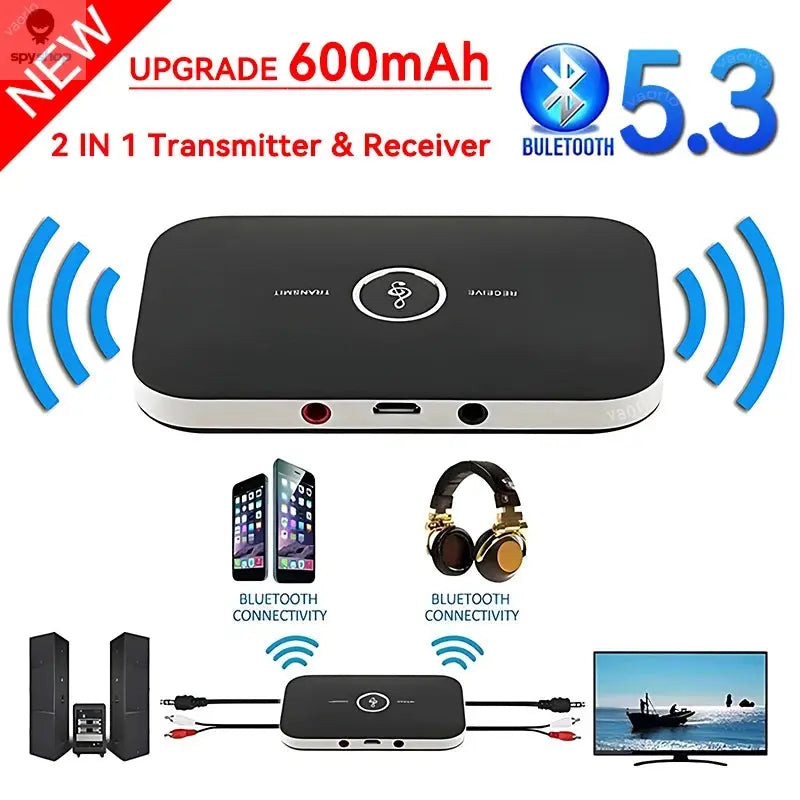 B6 2 IN 1 Bluetooth 5.3 Audio Transmitter Receiver 3.5mm AUX Jack RCA USB Dongle Music Wireless Adapter For Car PC TV Headphone Spy-shop.com