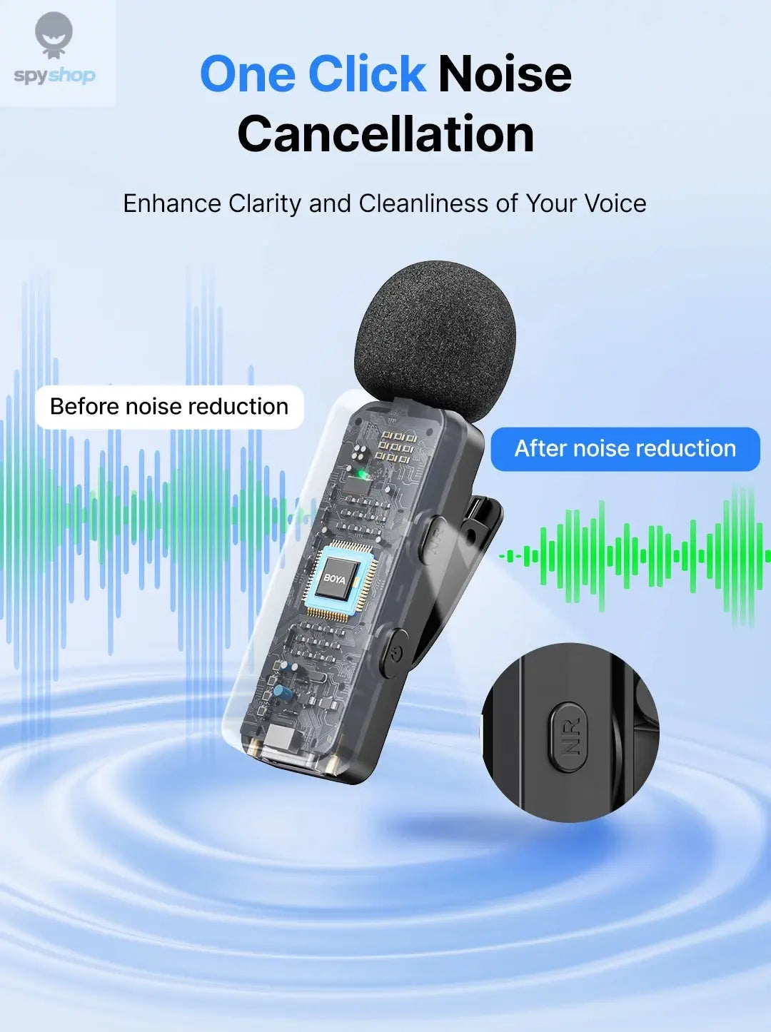 BOYA BY-V3 Wireless Lavalier Lapel Mirophone Noise-cancelling Rechargeable Mic for iPhone Android Camera Live Streaming Vlogging Spy-shop.com