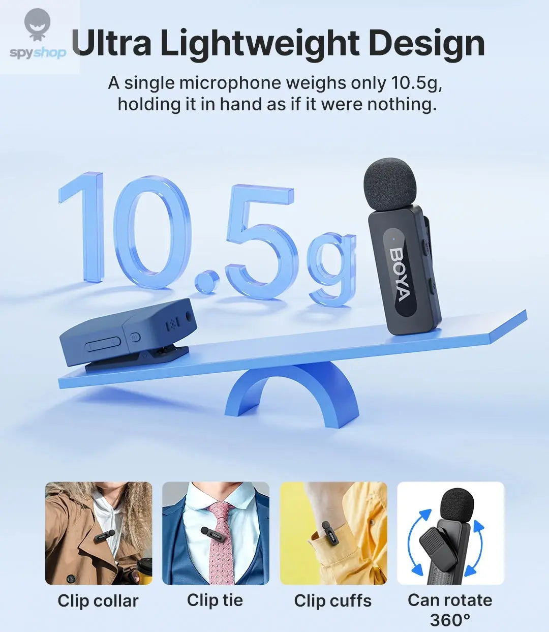 BOYA BY-V3 Wireless Lavalier Lapel Mirophone Noise-cancelling Rechargeable Mic for iPhone Android Camera Live Streaming Vlogging Spy-shop.com