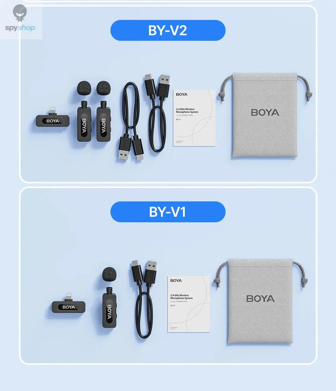 BOYA BY-V3 Wireless Lavalier Lapel Mirophone Noise-cancelling Rechargeable Mic for iPhone Android Camera Live Streaming Vlogging Spy-shop.com
