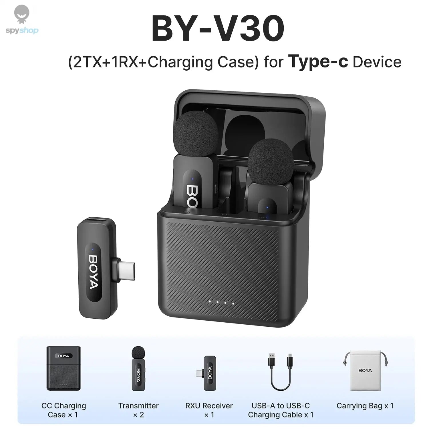 BOYA BY-V3 Wireless Lavalier Lapel Mirophone Noise-cancelling Rechargeable Mic for iPhone Android Camera Live Streaming Vlogging Spy-shop.com
