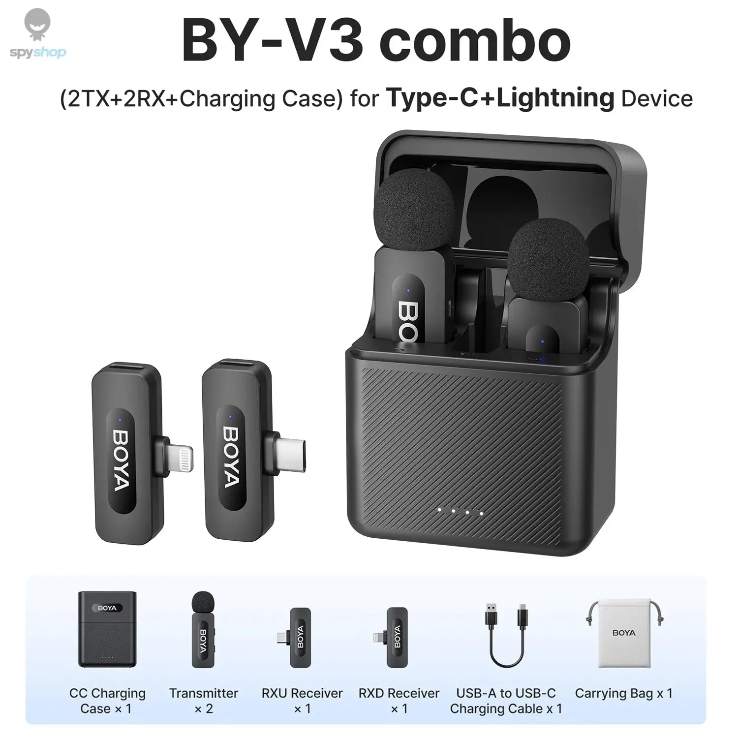 BOYA BY-V3 Wireless Lavalier Lapel Mirophone Noise-cancelling Rechargeable Mic for iPhone Android Camera Live Streaming Vlogging Spy-shop.com