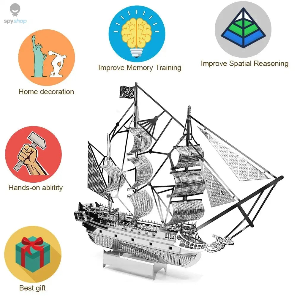 Black Pearl Pirate Ship 3D Metal Puzzle Model Kits DIY Laser Cut Puzzles Jigsaw Toy For Children Spy-shop.com
