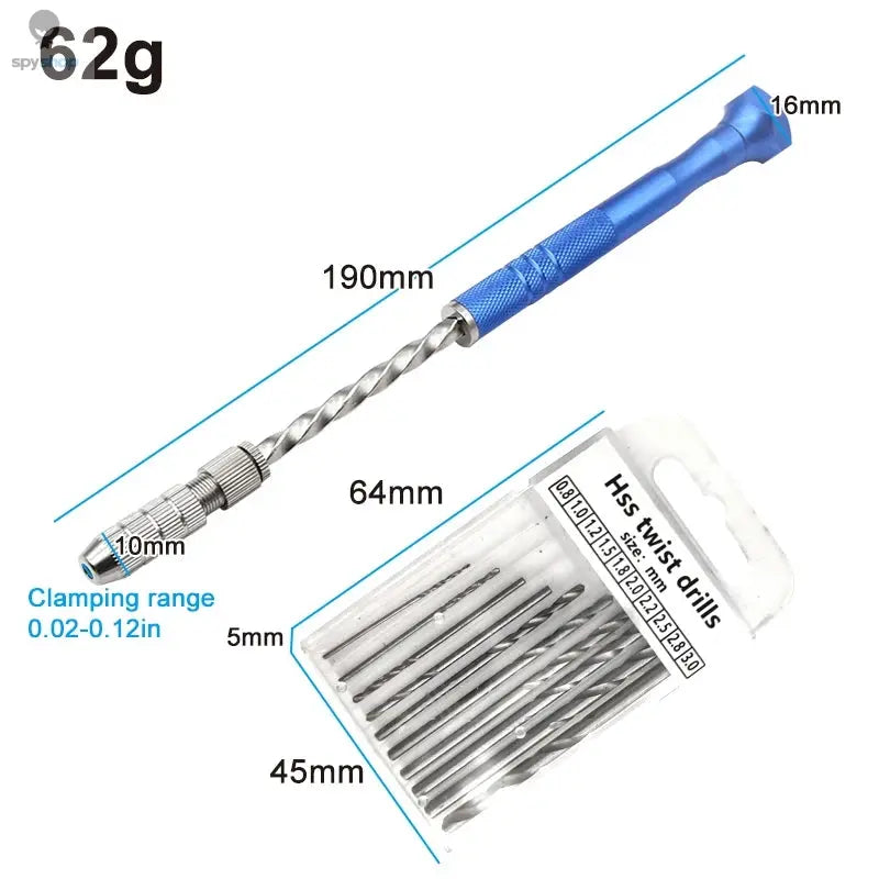 Blue Extended Semi-automatic 0.5-3mm Hand Twist Drill Amber Plastic Circuit Board Drilling Tool Twist Drill Set